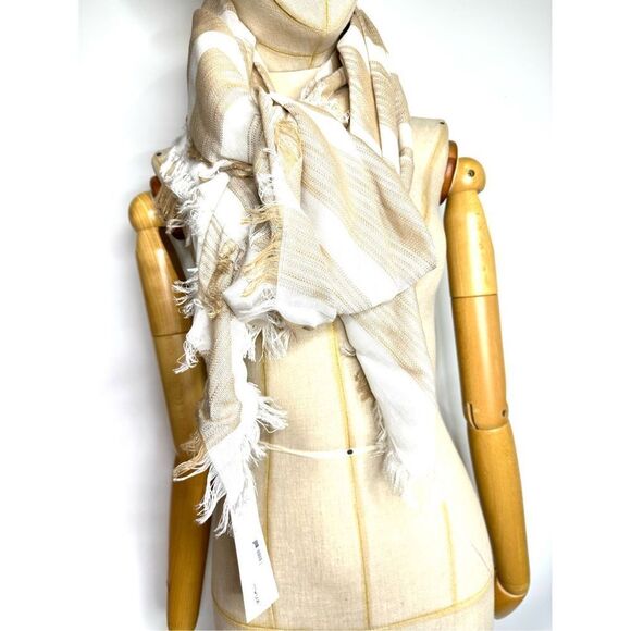 Aqua women's Ischia Striped Scarf  Beach Wrap Pashmina Camel / White - Picture 2 of 5